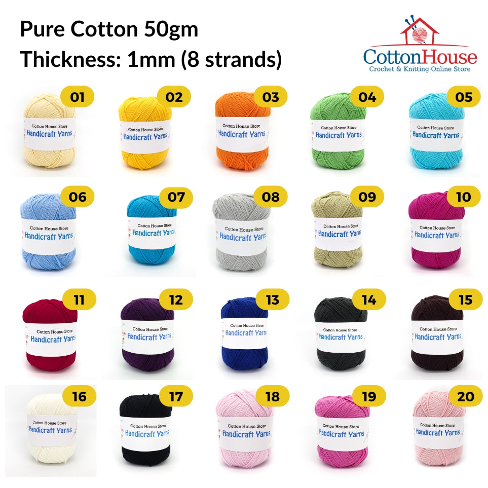 Pure Cotton 100% 1.0mm Halus Nipis 50gm Benang Kait Yarn PCN