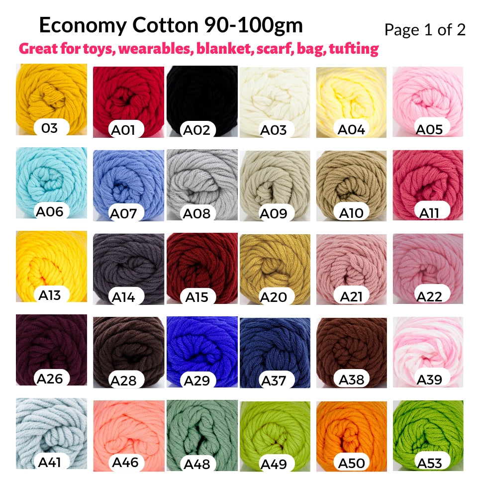 Economy Cotton 90-100g 7-8ply 4mm Tufting Benang Kait Yarn ECA2