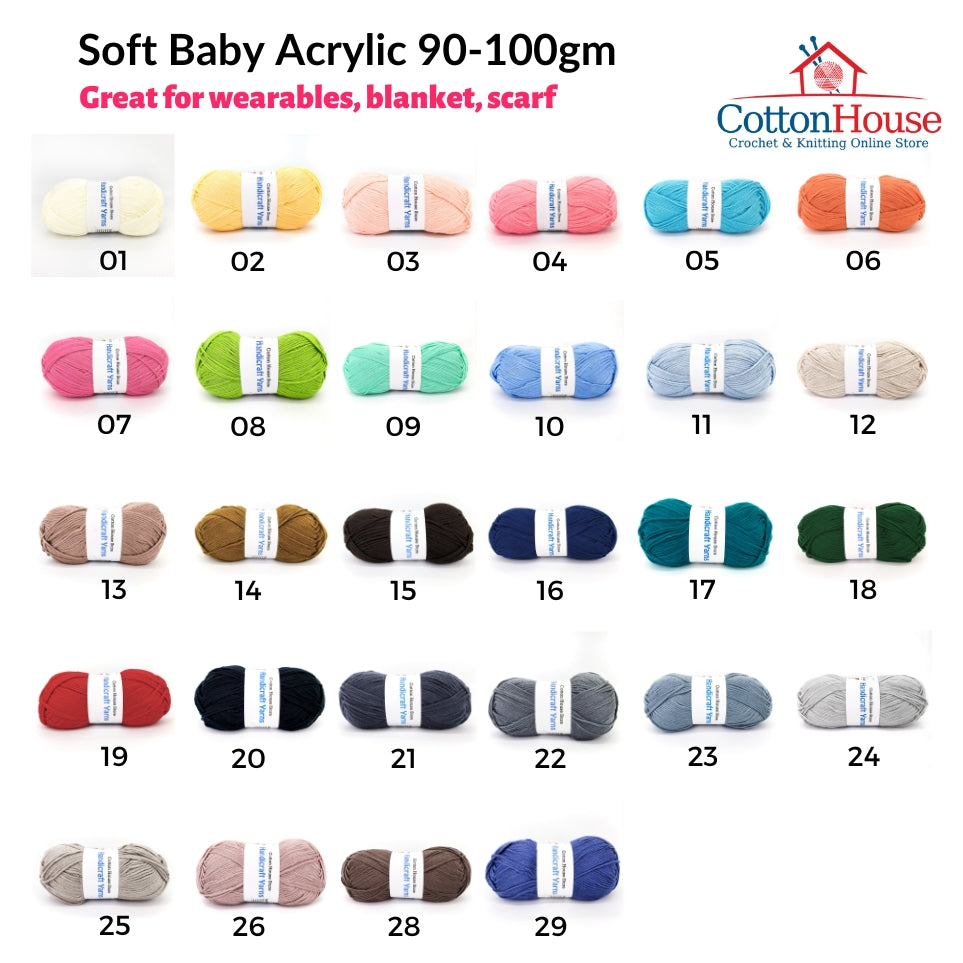 Soft Baby Acrylic 90-100g 2mm Benang Kait Yarn SBC