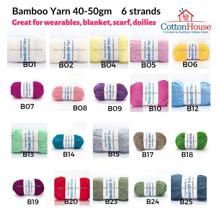 Bamboo 50g 40-50g 6 Strands 1.5mm Benang Kait Yarn BAM