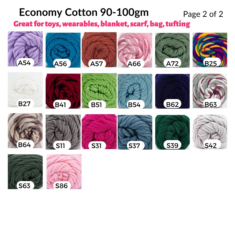 Economy Cotton 90-100g 7-8ply 4mm Tufting Benang Kait Yarn ECA2