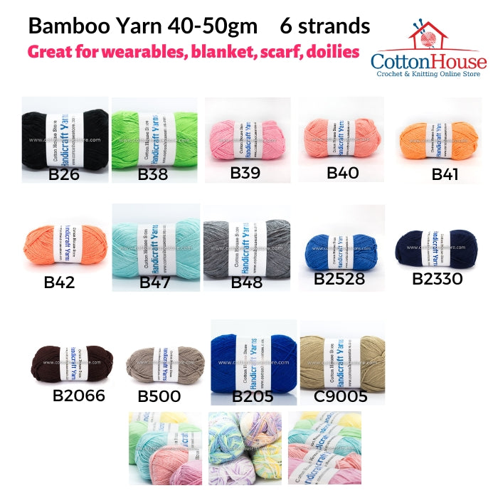 Bamboo 50g 40-50g 6 Strands 1.5mm Benang Kait Yarn BAM