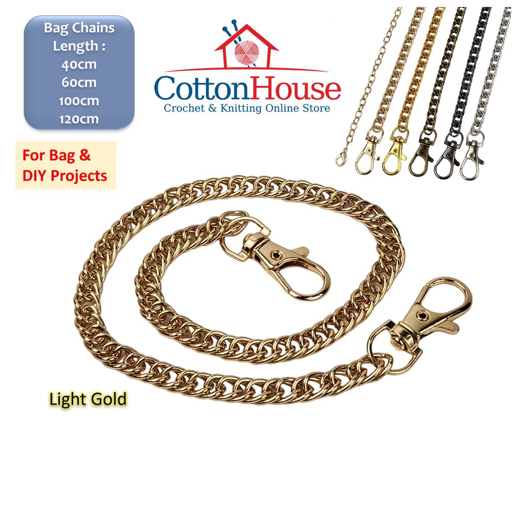 Purse Chain Handle Metal 40cm 60cm 100cm 120cm Gold Silver Black Tone DIY Bag Making Beg Rantai Besi