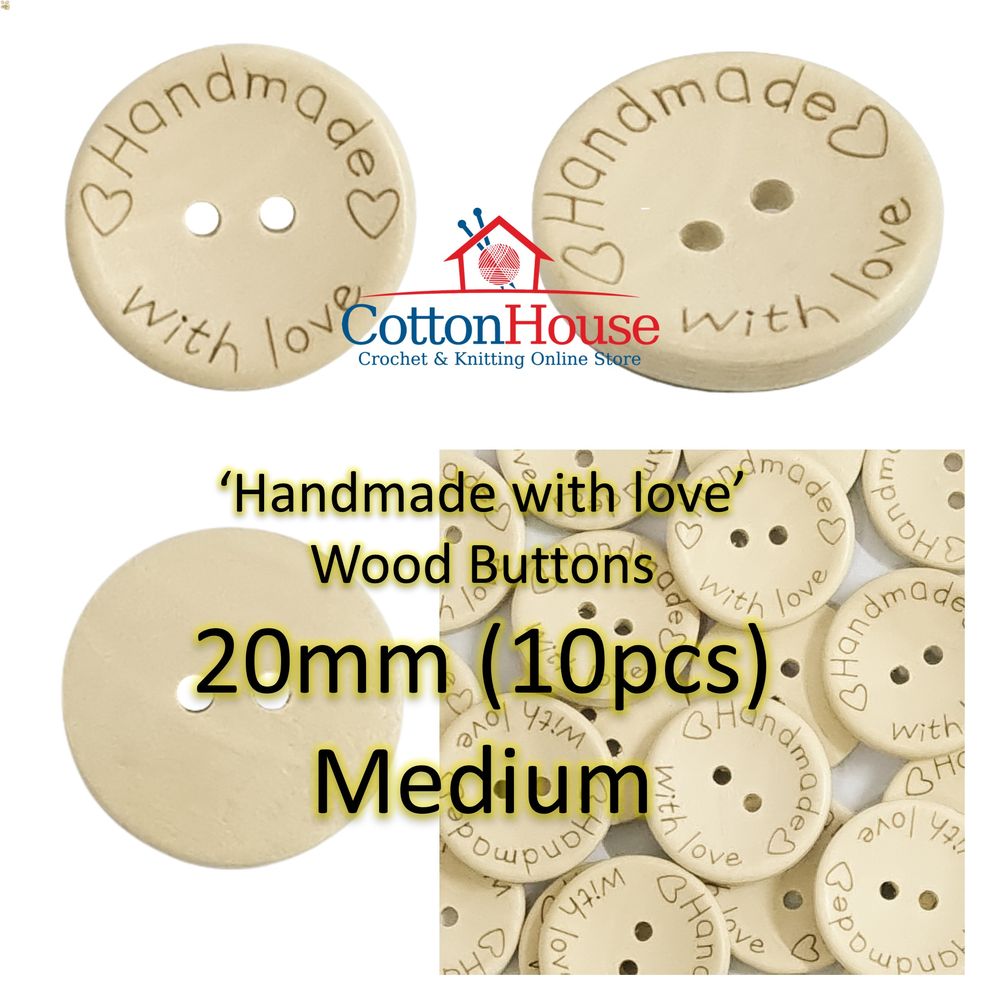 'Handmade' Wood Buttons 15mm 20mm 25mm 10pcs Butang Kayu