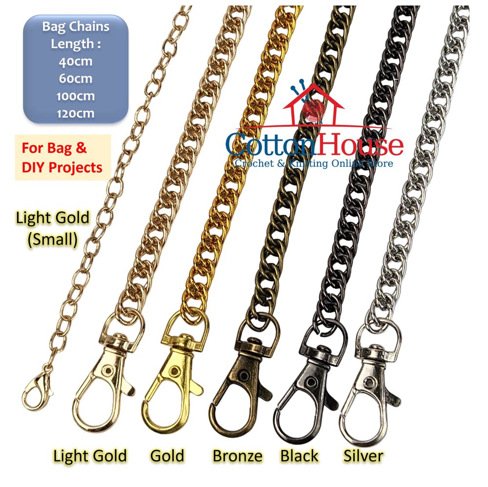 Purse Chain Handle Metal 40cm 60cm 100cm 120cm Gold Silver Black Tone DIY Bag Making Beg Rantai Besi