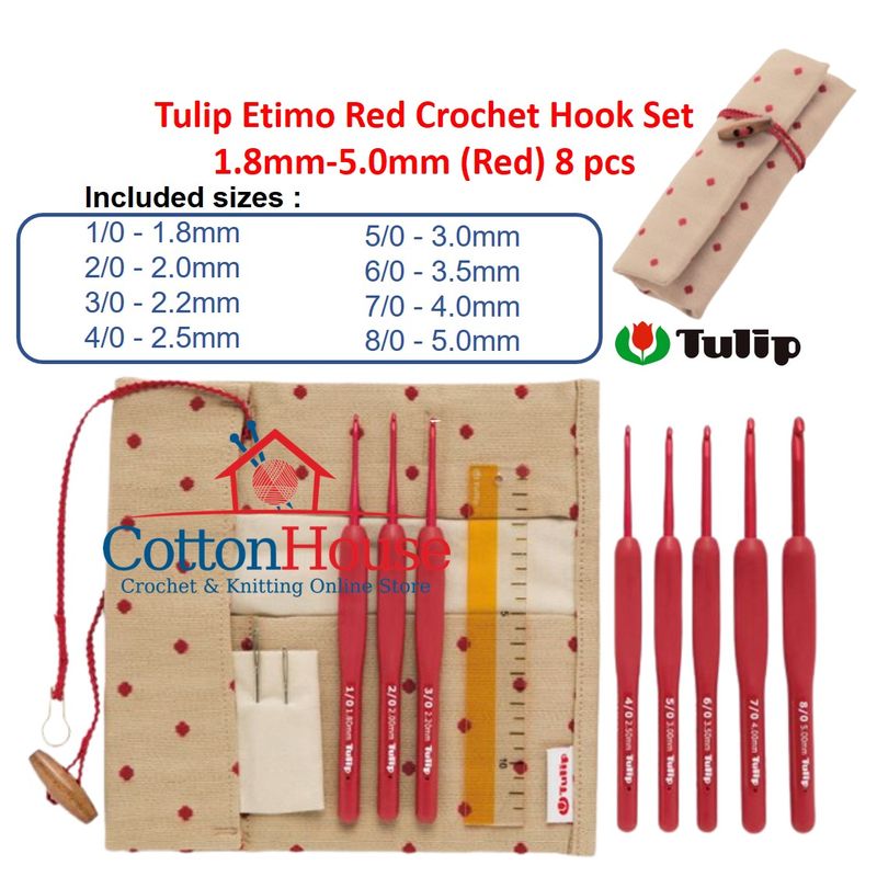 Tulip Etimo Crochet Hook Set Red Grey Rose 1.8-5.0mm 2.0-6.0mm 8pcs 10pcs Original Japan Jarum Kait