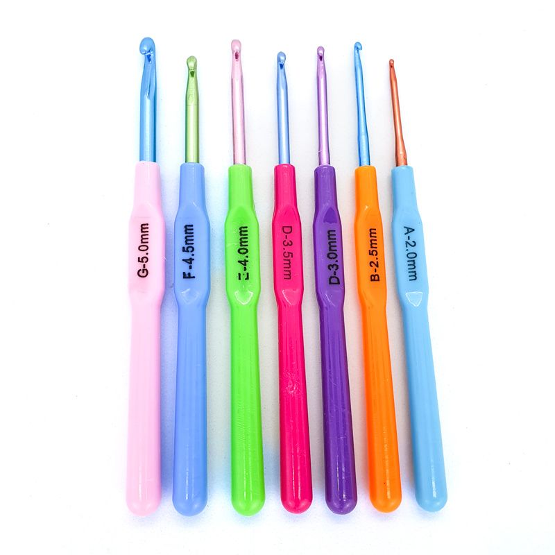 7 Pcs Aluminium Crochet Hook Set with Handle 2.0-5.0mm Jarum Kait