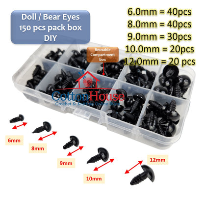 Doll Eyes Pack Box 150pcs Multi-size 6mm 8mm 9mm 10mm 12mm Case Bundle Teddy Bear Dolls Mata DIY