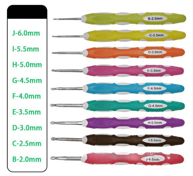 9 pcs Colorful Crochet Hook Set with Ergonomic Soft Handles 2.0-6.0mm Set Jarum Kait