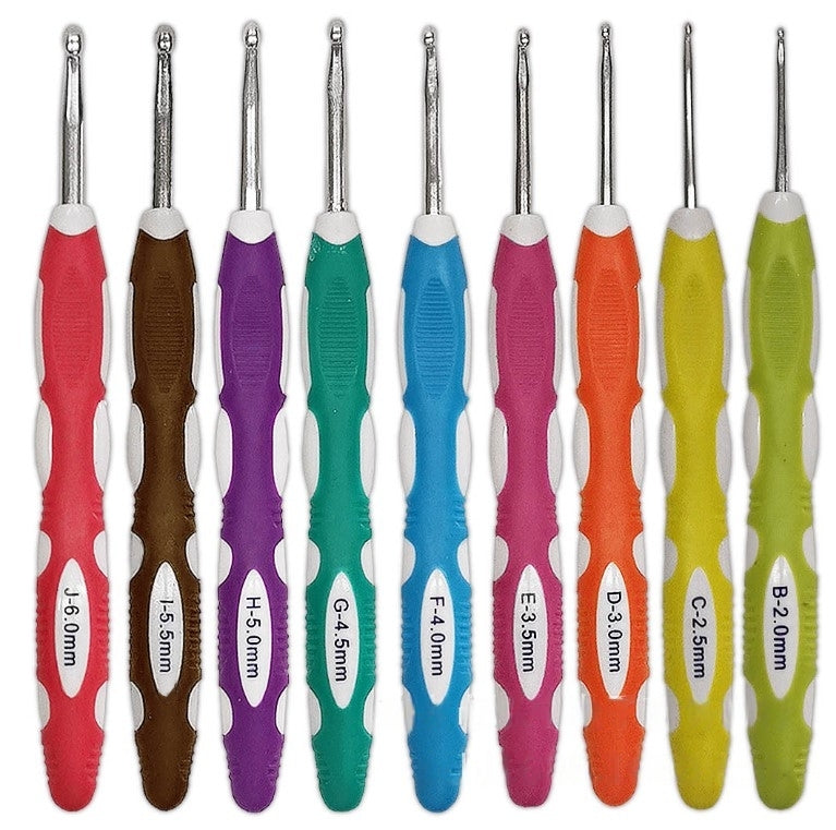 9 pcs Colorful Crochet Hook Set with Ergonomic Soft Handles 2.0-6.0mm Set Jarum Kait