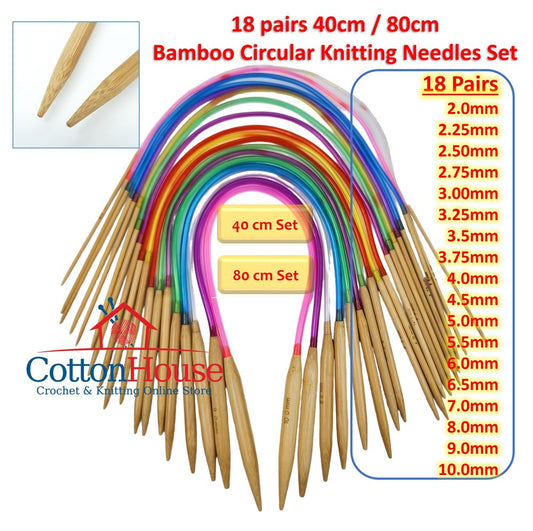 18 pcs Bamboo CN 40cm 80cm Circular Knitting Needles Set Jarum Kait