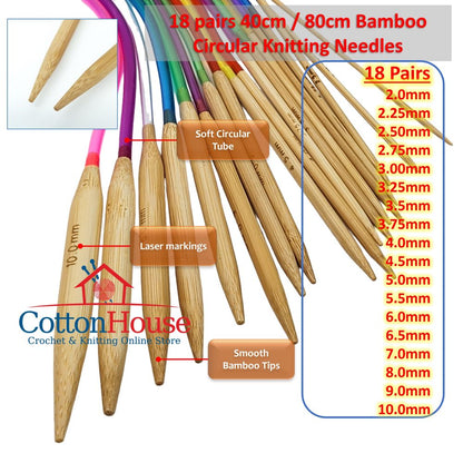 18 pcs Bamboo CN 40cm 80cm Circular Knitting Needles Set Jarum Kait