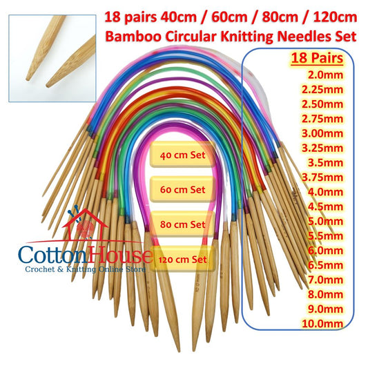 18 pcs Bamboo CN 40cm 60cm 80cm 120cm Circular Knitting Needles Set Jarum Kait