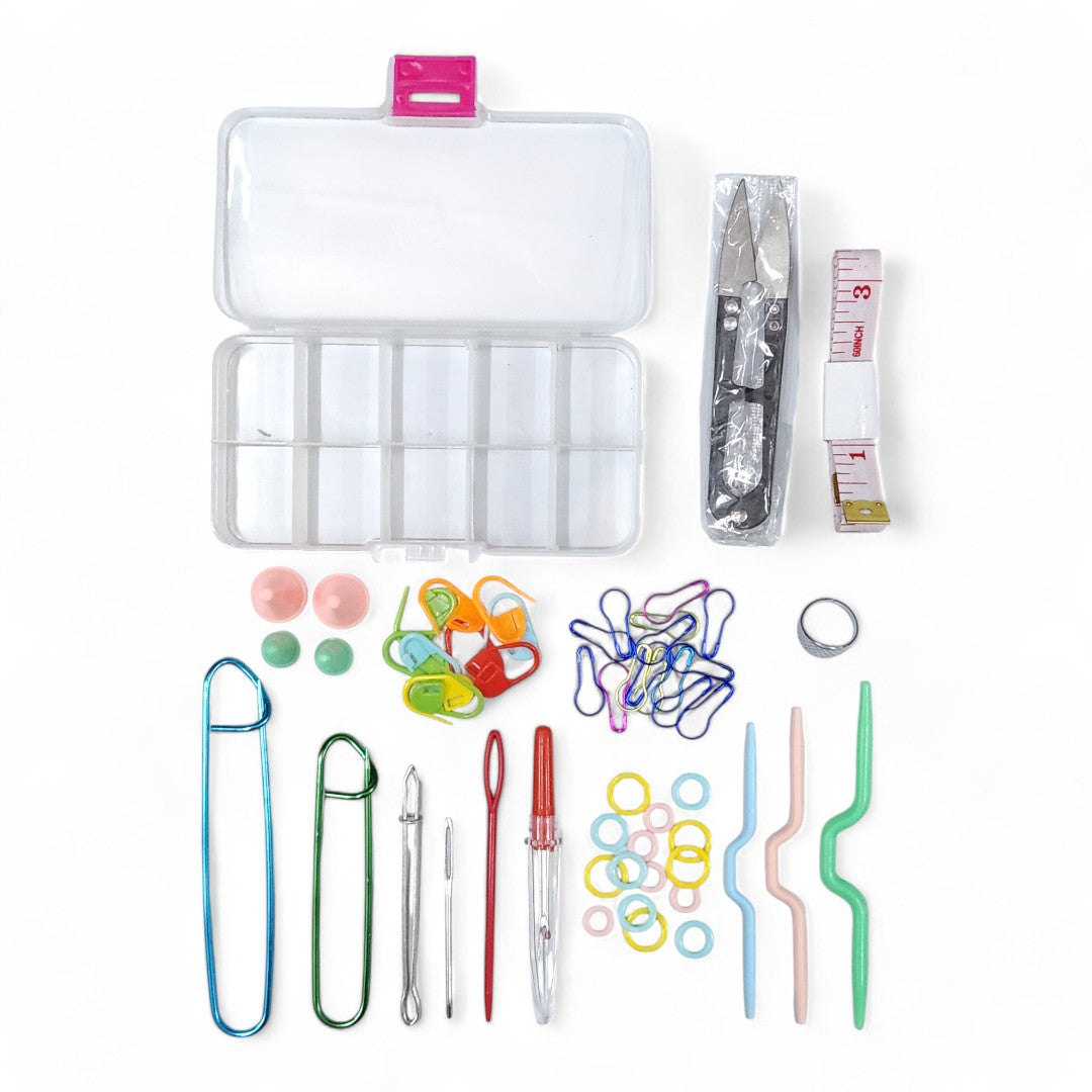 56pcs Knitting & Crochet Accessories Set Pack Box Kit Kait Scissor Thimble Ring Marker
