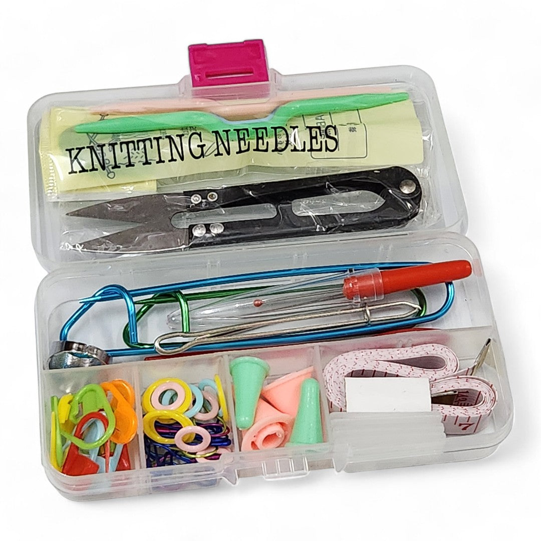 56pcs Knitting & Crochet Accessories Set Pack Box Kit Kait Scissor Thimble Ring Marker