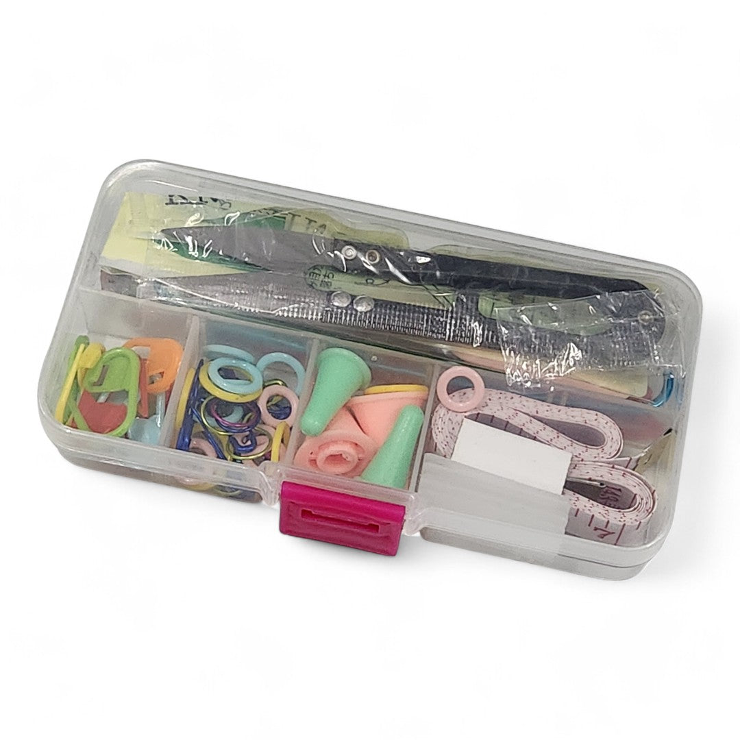 56pcs Knitting & Crochet Accessories Set Pack Box Kit Kait Scissor Thimble Ring Marker