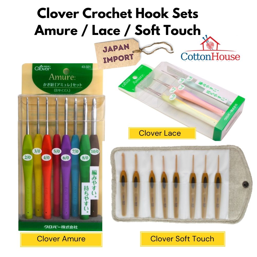 CLOVER Amure Soft Touch Crochet Hook Set 2.0-6.0mm Lace 0.9-1.75mm 8pc –  cottonhousestore