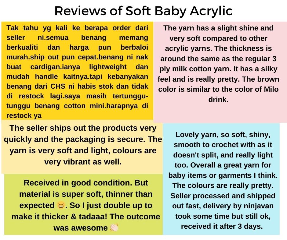 Soft Baby Acrylic 90-100g 2mm Benang Kait Yarn SBC