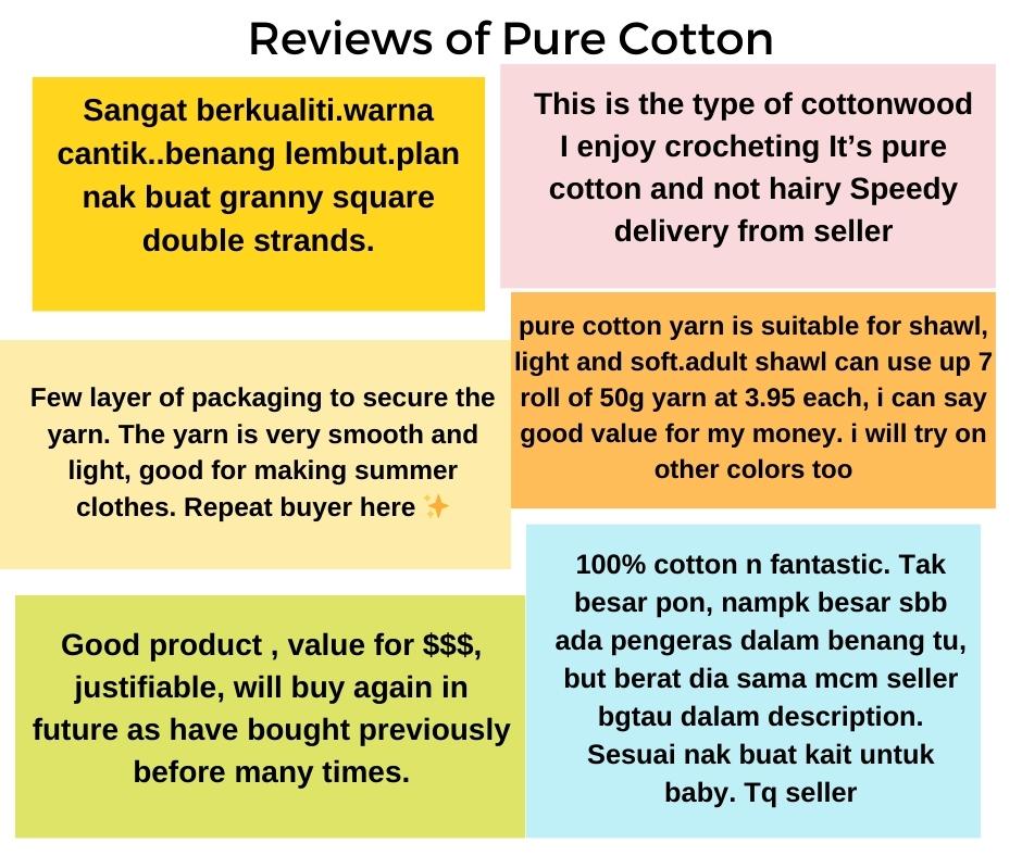 Pure Cotton 100% 1.0mm Halus Nipis 50gm Benang Kait Yarn PCN