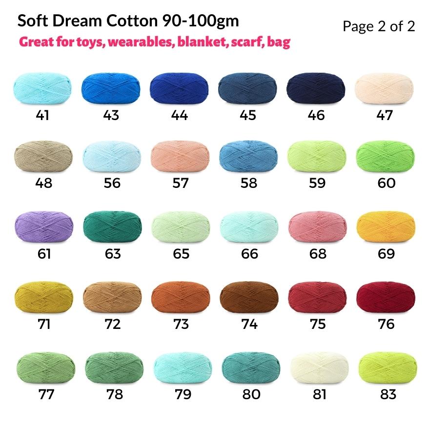 Soft Dream Cotton 100gm 2mm 5 ply Page01 Benang Kait Yarn SDC