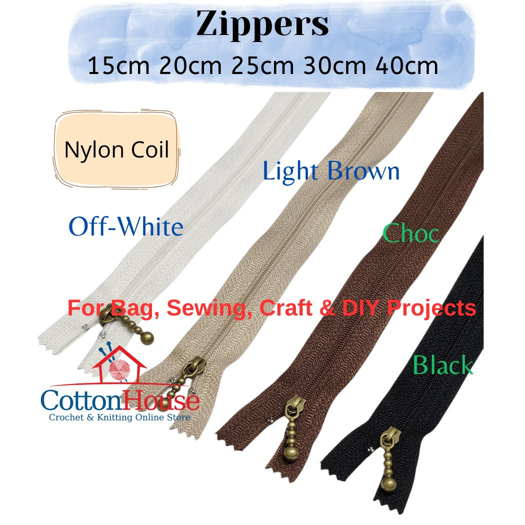 Bag & Craft Zipper Bronze Teeth 15cm 20cm 25cm 30cm 40cm Black Choc Light Brown White Zip Jahit DIY Sewing