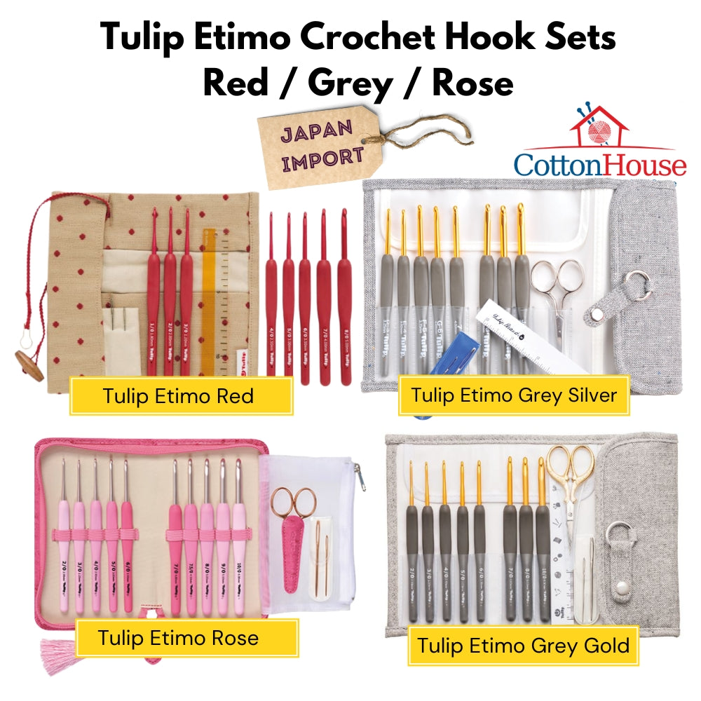 Tulip Etimo Crochet Hook Set Red Grey Rose 1.8-5.0mm 2.0-6.0mm 8pcs 10pcs Original Japan Jarum Kait