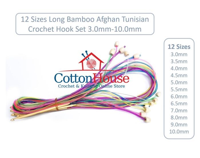 12 Sizes 120cm Long Bamboo Afghan Tunisian Crochet Hook Set 3.0mm-10.0mm