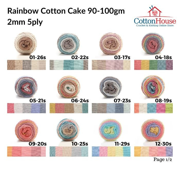 Rainbow Cotton Cake 100g 2mm 5ply Benang Kait Yarn Page1 CCK A01