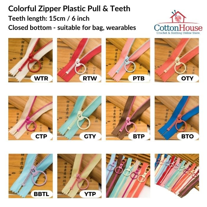 Colorful Zipper 6" (15cm) Plastic Pull Teeth Close End Zip Jahit DIY Sewing