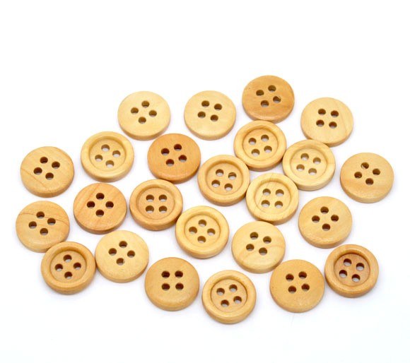 Natural Wood Buttons 15pcs 15mm Butang Kayu