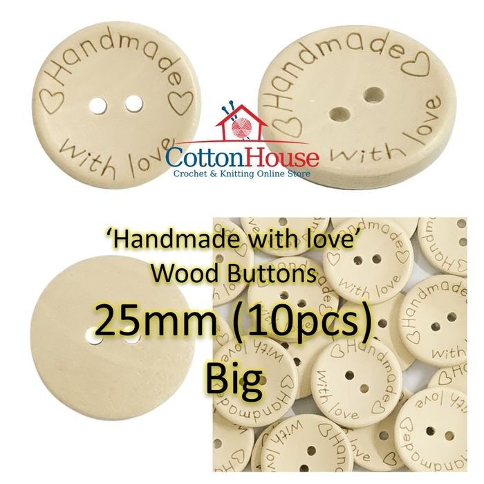 'Handmade' Wood Buttons 25mm 10pcs 15mm 20pcs Butang Kayu