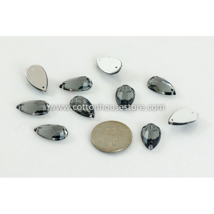 Glass Bead Marquise Flat 007 Black (10pcs)