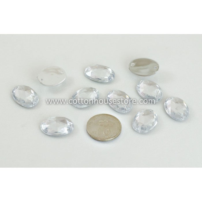 Glass Bead Oval Flat Clear 006 (10pcs)