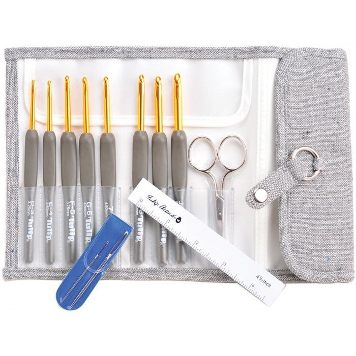 Tulip Etimo Crochet Hook Set 2.0mm-6.0mm Grey (Royal Silver Scissors) 8 pcs Original Japan