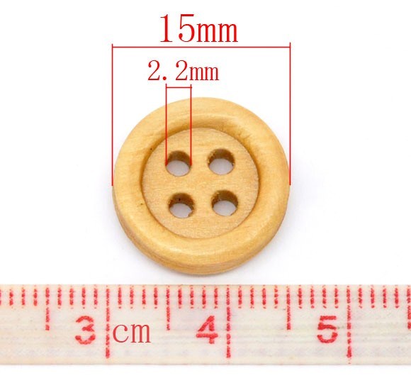 Natural Wood Buttons 15pcs 15mm Butang Kayu