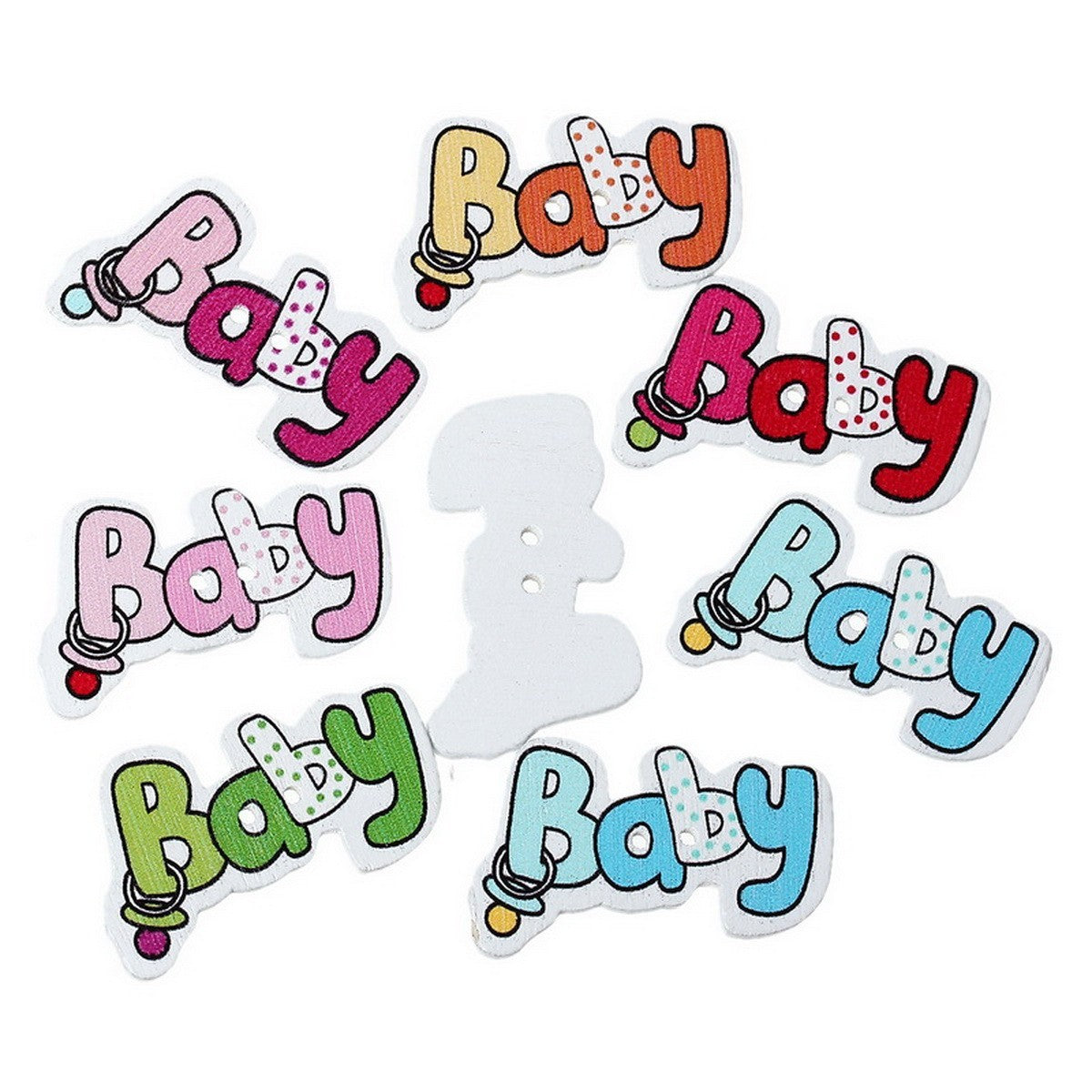 Wood Baby Words Buttons 5pcs BUT-084 Butang (Clearance)