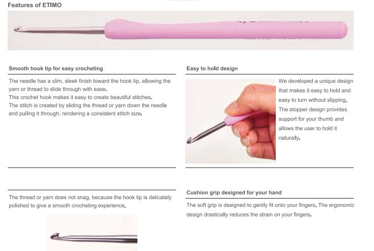 Tulip Etimo Crochet Hook Set 2.0mm-6.0mm Grey (Royal Silver Scissors) 8 pcs Original Japan