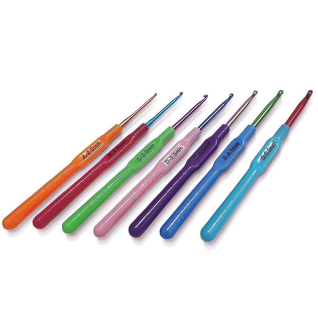 7 Pcs Aluminium Crochet Hook Set with Handle 2.0-5.0mm