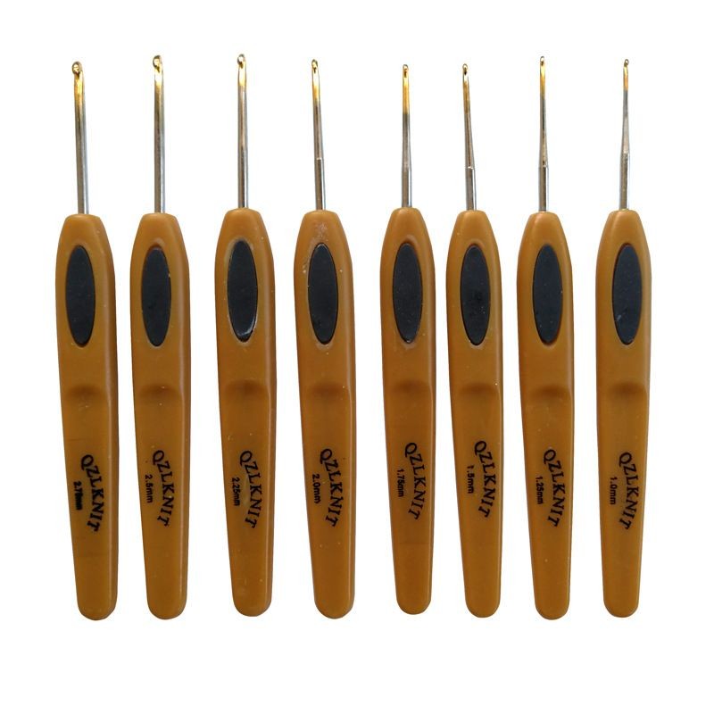 8 pcs LACE Crochet Hook w/Handle Brown Set (1.0mm-2.75mm)