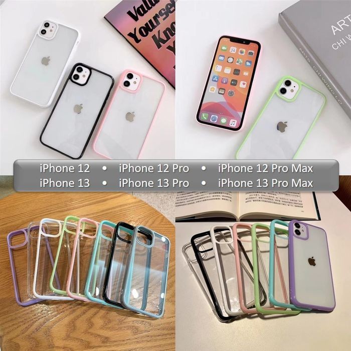 iPhone 12 13 iP12 12Pro 12ProMax iP13 13Pro 13ProMax Silicone Case Casing Cover TPU Protection Shockproof Clear Color Apple