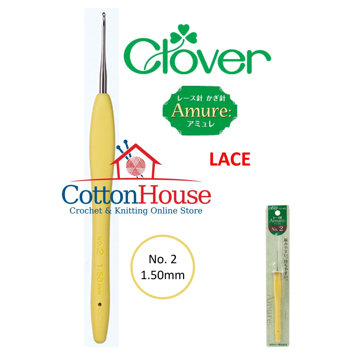 Clover Amure 0.6mm to 15.0mm Crochet Hook Single Size Lace Jumbo Original Japan Jarum Kait