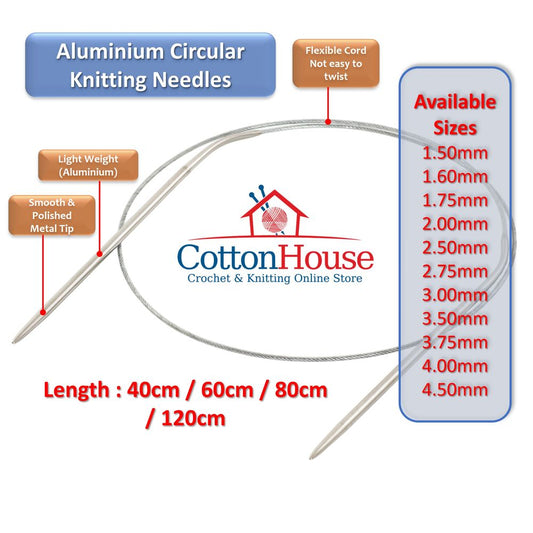 Aluminium CN 40cm 60cm 80cm 120cm Circular Knitting Needles Jarum Kait Single Size