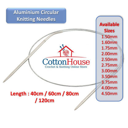 Aluminium CN 43cm 65cm 80cm 120cm Circular Knitting Needles Jarum Kait Single Size