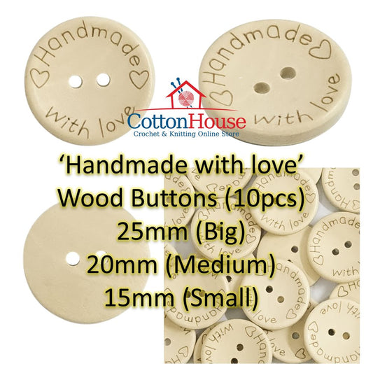 'Handmade' Wood Buttons 15mm 20mm 25mm 10pcs Butang Kayu