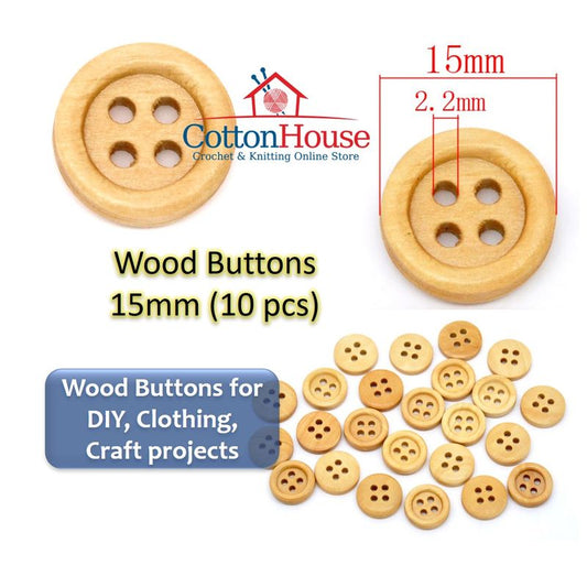 Natural Wood Buttons 10pcs 15mm Butang Kayu