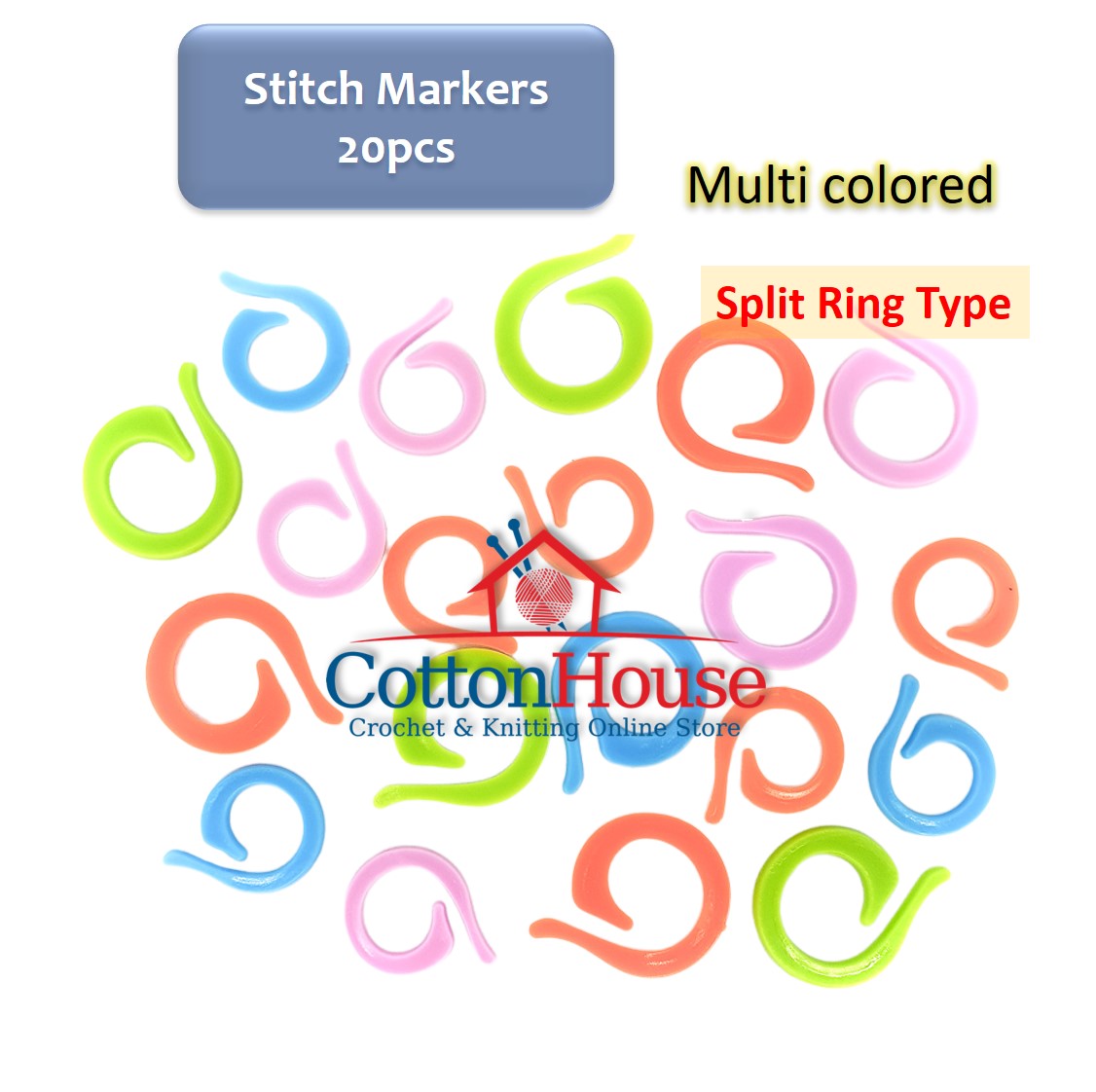 20 Pcs ABS Stitch Split Ring Holders/Marker Multicolor Crochet Knitting