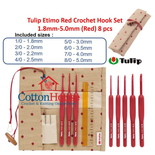 Tulip Etimo Red Crochet Hook Set 1.8mm-5.0mm (Red) 8 pcs Original Japan Jarum Kait