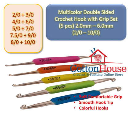 5 pcs Multicolor Double Sided Crochet Hook with Grip (2/0-10/0) Set Ja –  cottonhousestore