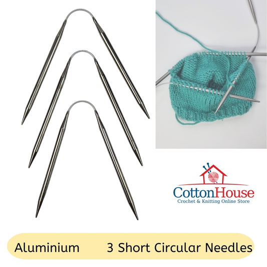 3 pcs Aluminium Trio CN 23cm ~9.5" Set Circular Knitting Needles Jarum Kait Single Size to replace DPN