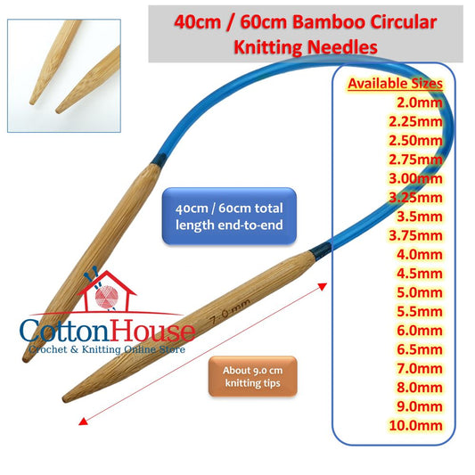 Bamboo CN 40cm 60cm Circular Knitting Needles 2.0-10.0mm Jarum Kait Single Size